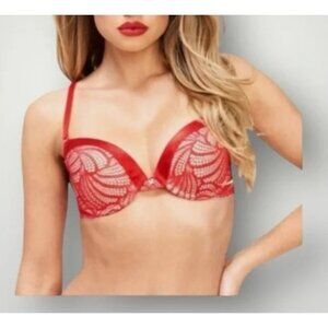 Fredericks of Hollywood Exxtreme Tuxedo Lace Padded Underwire Bra Red 32D NWT
